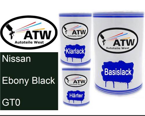Nissan, Ebony Black, GT0: 500ml Lackdose + 500ml Klarlack + 250ml Härter - Set, von ATW Autoteile West.